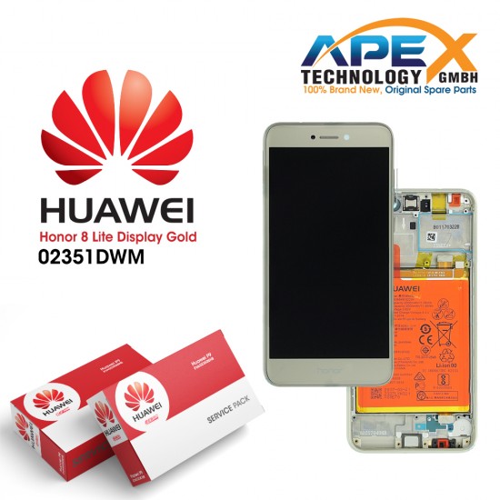 Huawei Honor 8 Lite Display module LCD / Screen + Touch + Battery Gold 02351DWM