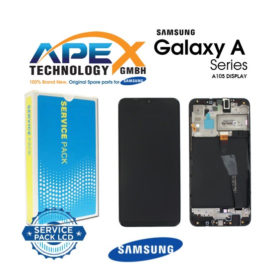 Samsung Galaxy A105 (A10 2019) BLACK EU CODE (With Frame)  Display module LCD / Screen + Touch (EU Version) - GH82-20227A OR GH82-20322A